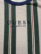Guess Los Angeles Shirt Mens L White Green Maroon Striped Vintage Embroidered