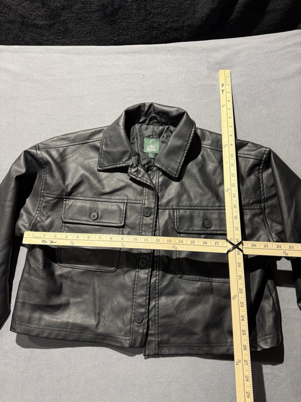 Wild Fable Women's Bougie Black Cropped Faux Leather Jacket Medium