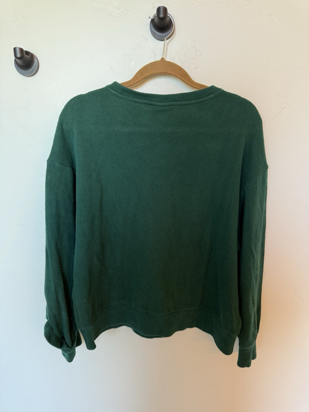 A NEW DAY Green Long Ruffle Trim Sleeves Crewneck Sweater, Size Large