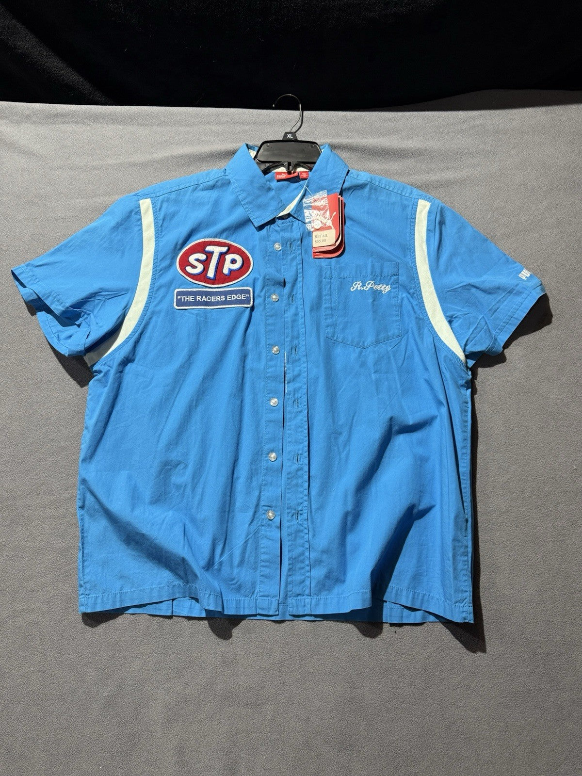 Richard Petty STP Racers Edge Short Sleeve Buttoned Down Shirt XL Dresden Blue