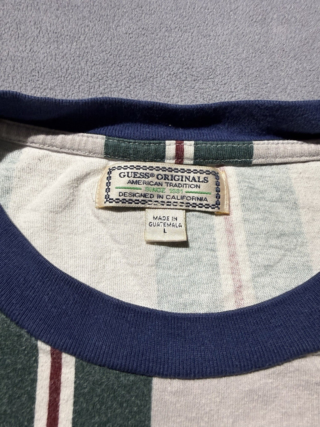 Guess Los Angeles Shirt Mens L White Green Maroon Striped Vintage Embroidered