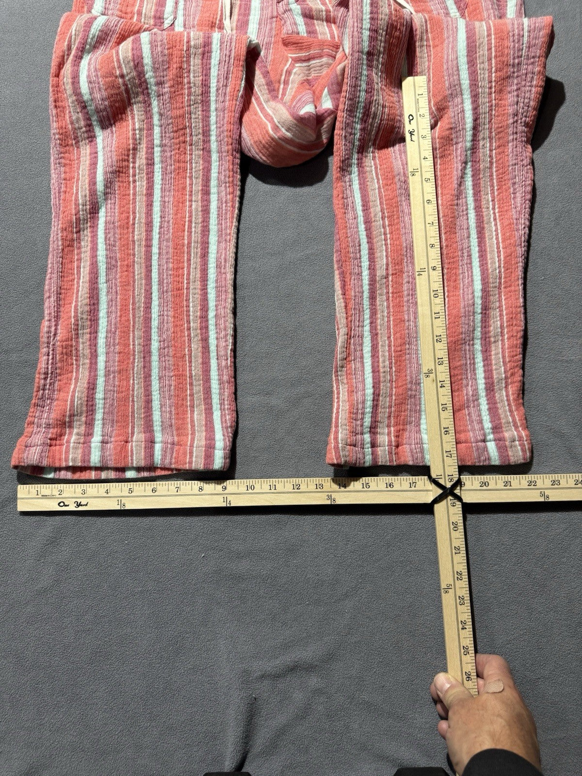 Sundance Pants Womens L Coral Striped Cotton Drawstring Wide Leg Boho Beach
