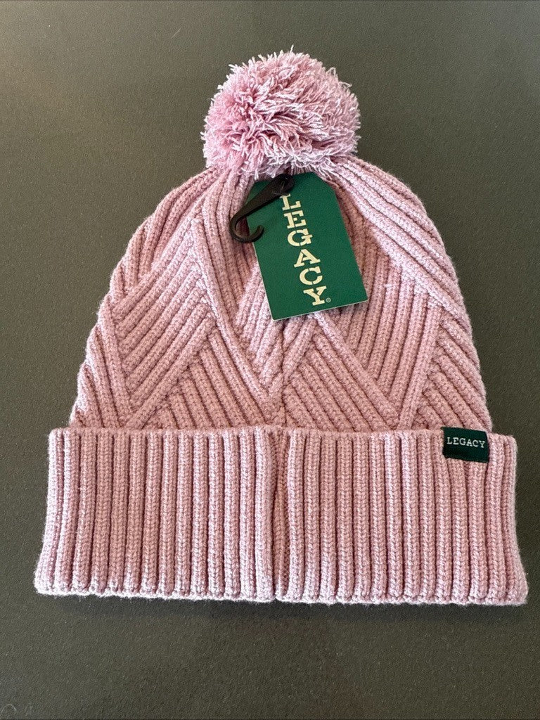 Legacy Beanie Hat Cable Knit IDAHO Rose Pom-pom One Size