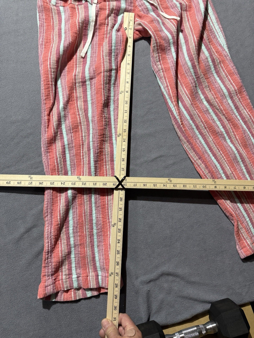 Sundance Pants Womens L Coral Striped Cotton Drawstring Wide Leg Boho Beach