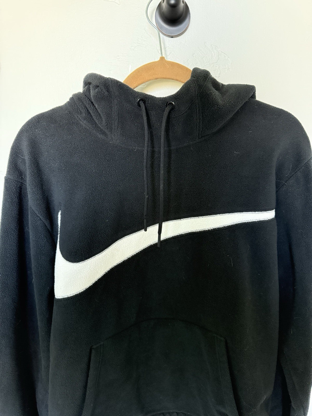 Nike large swoosh black and white fleece hoodie size small