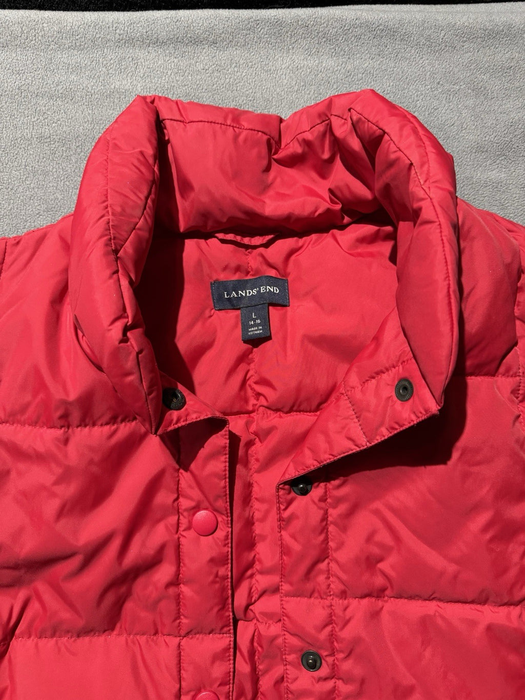 Lands End Puffer Vest Womens L 14-16 Red Goose Down Blend Front Pockets