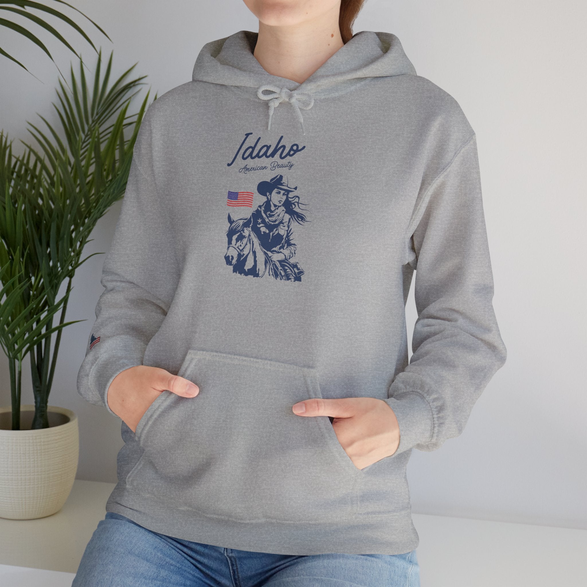 Idaho American Beauty Western Hoodie With Sleeve Logo