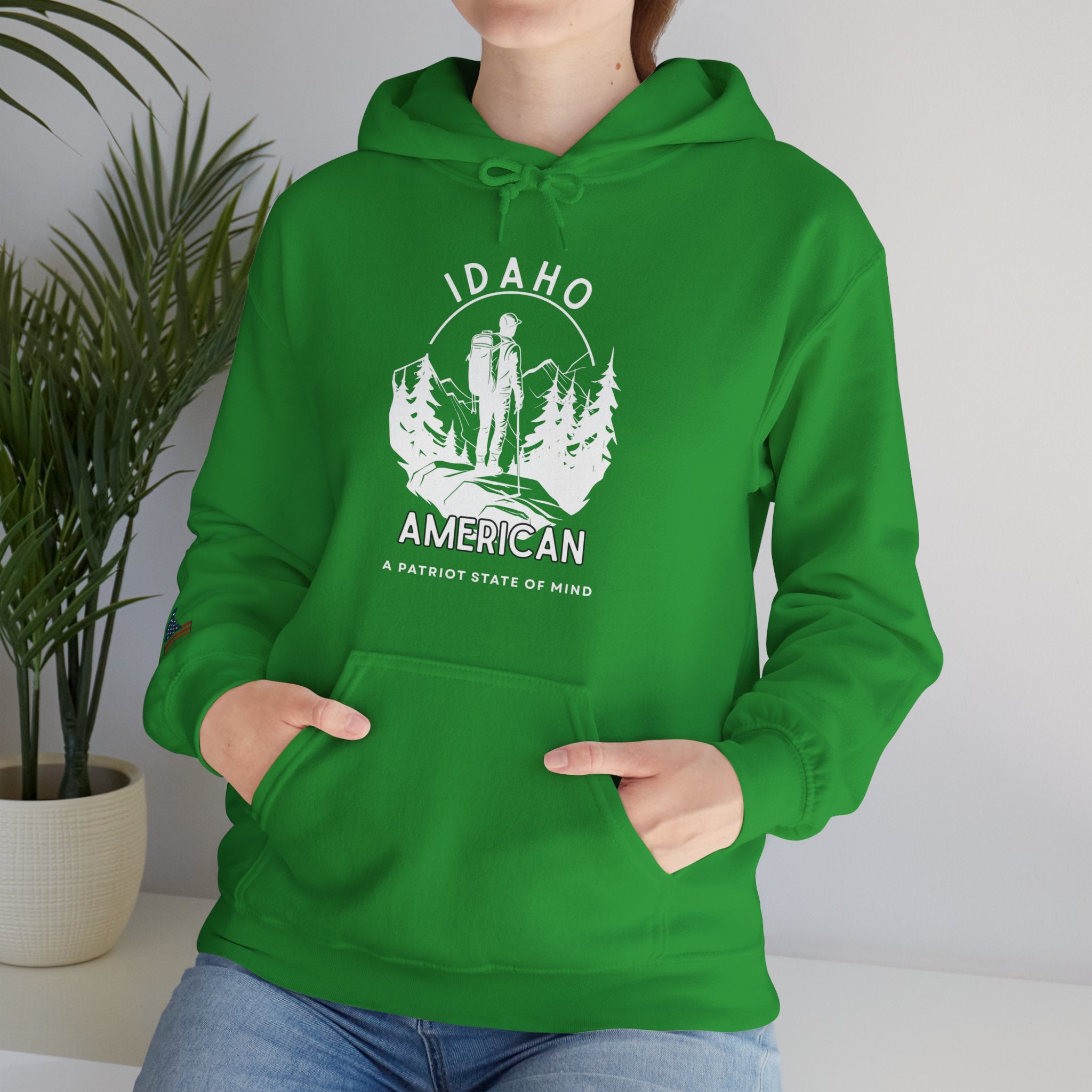 'Idaho American Patriot State of Mind' Hoodie with Sleeve Logo