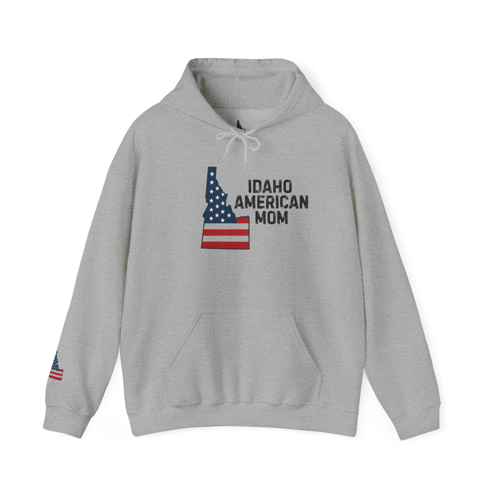 Idaho American Mom Hoodie with Sleeve Logo