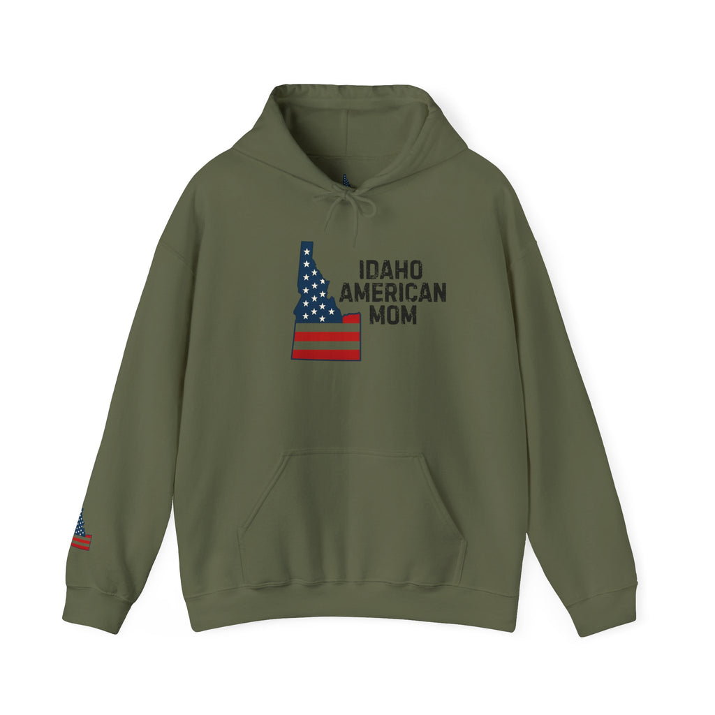 Idaho American Mom Hoodie with Sleeve Logo