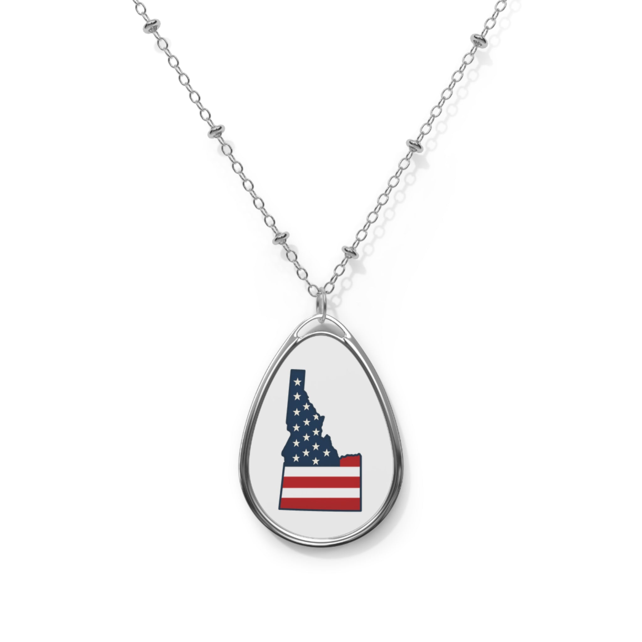Idaho American Flag Oval Necklace
