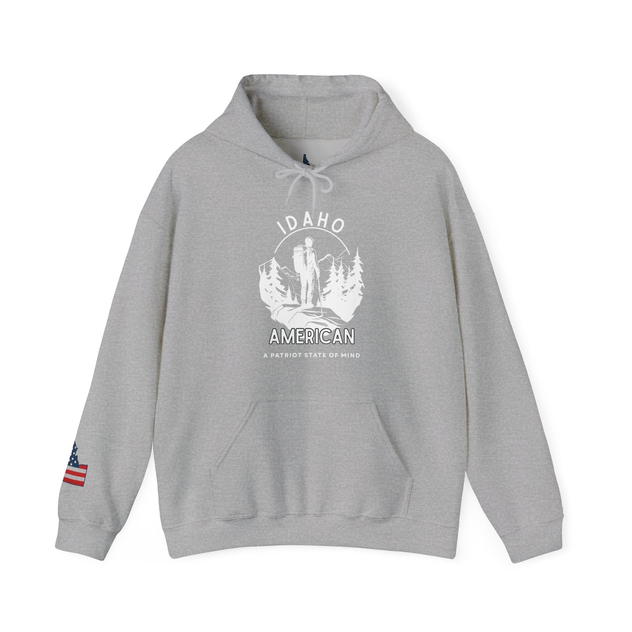 'Idaho American Patriot State of Mind' Hoodie with Sleeve Logo